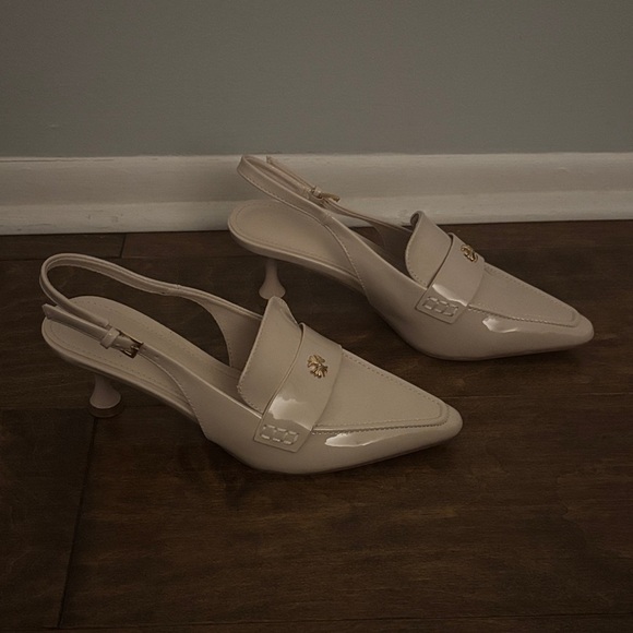 Elegant Cream Slingback Women's shoes with Kitten Heel - Picture 3 of 8